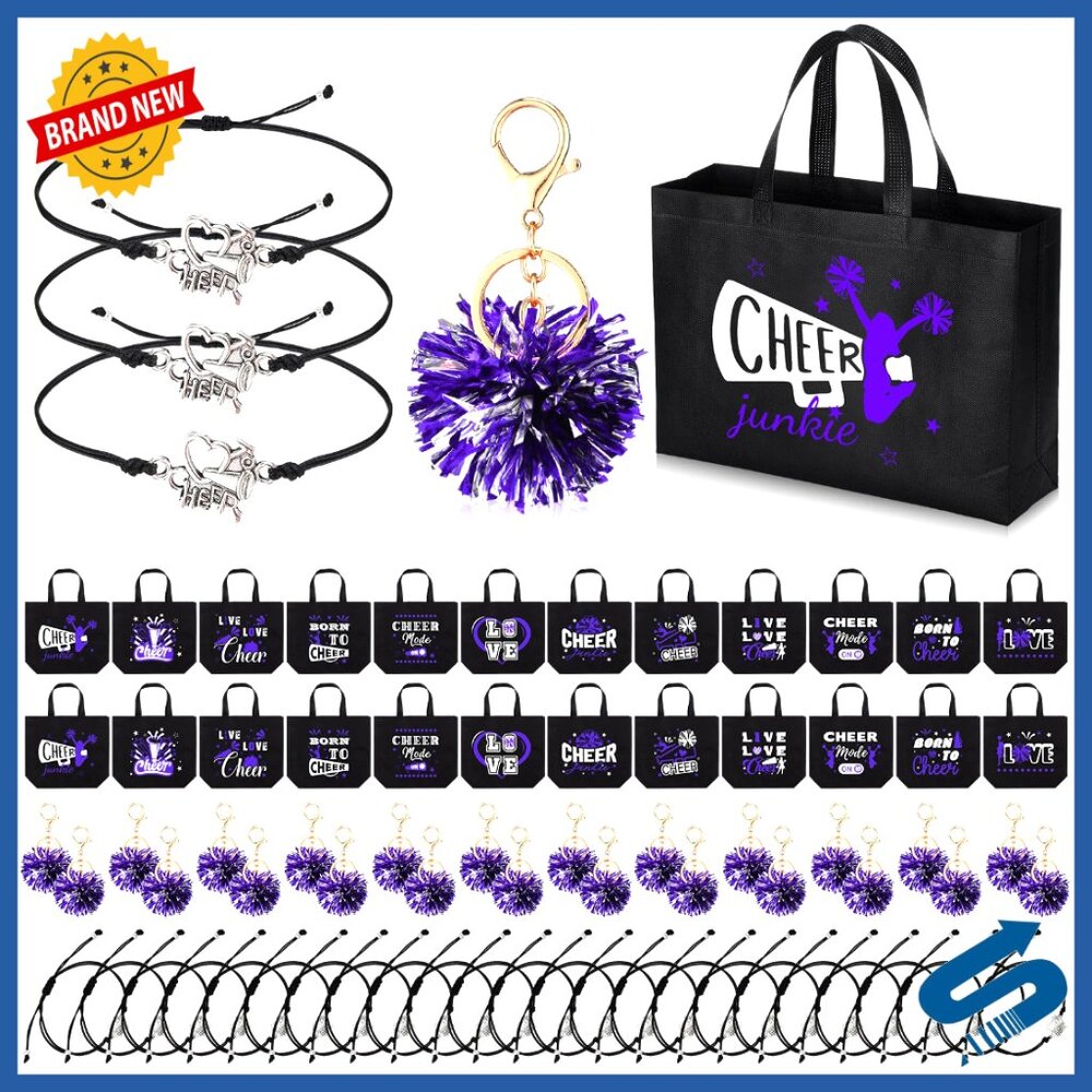 Cheerleading Gift Set Canvas Bags Pom Pom Keychains Bracelets Team Bulk